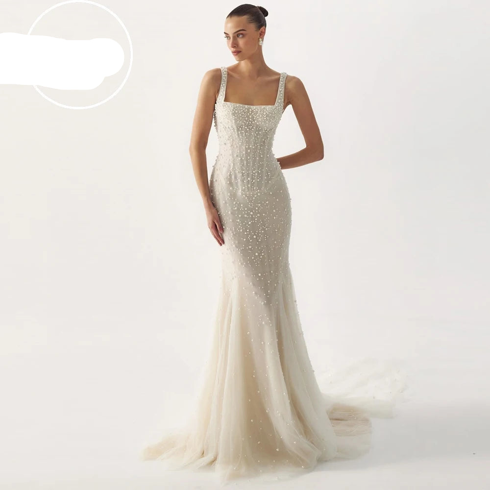 MIG & MIK STYLE™ Pearl Lace Mermaid Wedding Gown with Court Train