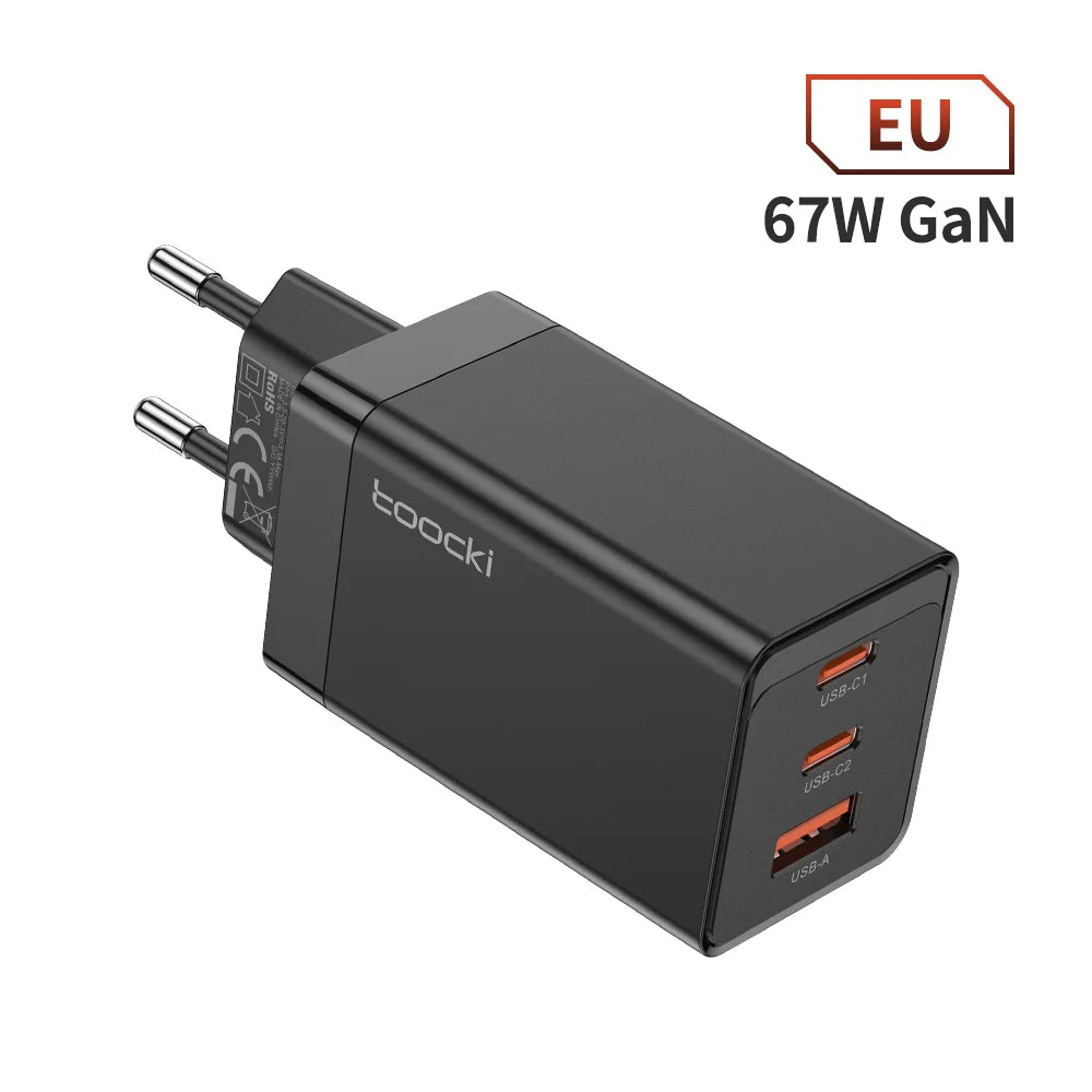 Toocki 67W GaN USB C Charger Quick Charge QC4.0 PD 3.0 Type C Charger For iPhone 14 13 12 Pro ipad Xiaomi Samsung Huawei Tablets