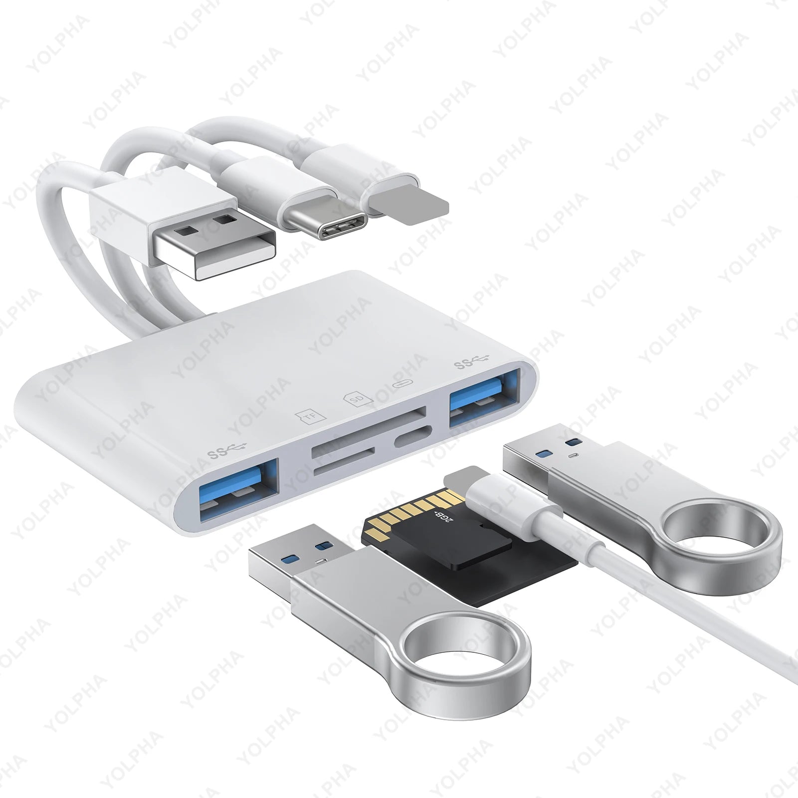 5in1 Memory Card Reader USB OTG SD Reader for iPhones iPads USB C A Devices Micro SD SD Slots support SD Micro SD SDHC SDXC MMC