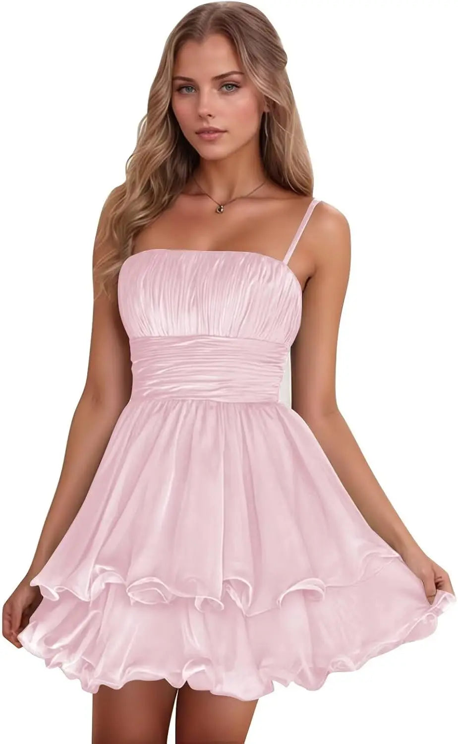 Sexy Women's Short Homecoming Dress 2026 Ruffle Square Neck Bridesmaid Mini Prom Chiffon Cocktail Gown Graduation Party Wear