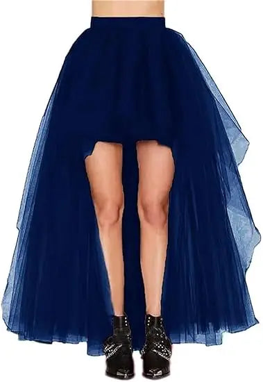 Women's High Low Tulle Skirt Black Swallowtail Gauze High Waist   Tutu Long Party Petticoat Casual Style Punk Goth Carnival