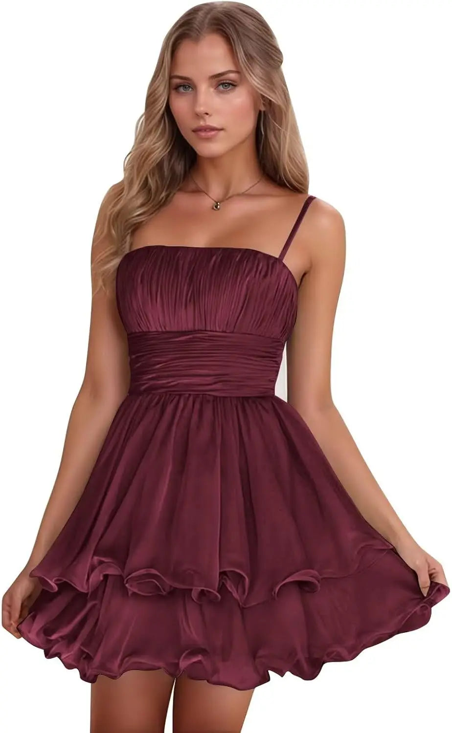 Sexy Women's Short Homecoming Dress 2026 Ruffle Square Neck Bridesmaid Mini Prom Chiffon Cocktail Gown Graduation Party Wear