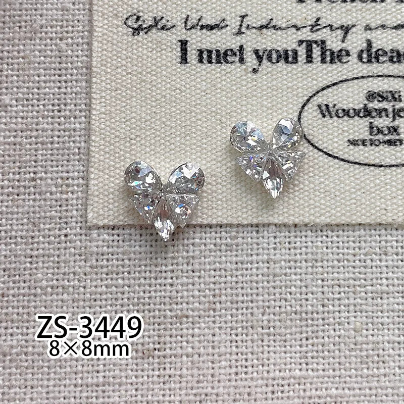 5pcs Crystal Heart-shaped Butterfly Nail Art Charms 3D Diamond Jewelry Parts DIY Manicure Decoation Rhinestones Gems