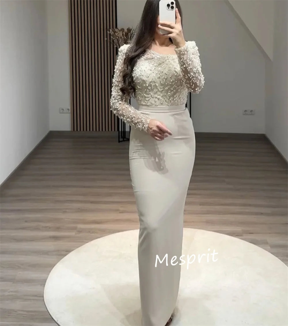 Customized Unisex Jersey Sequined Beading Column O-Neck Long Dresses Bespoke Occasion Dresses Formal