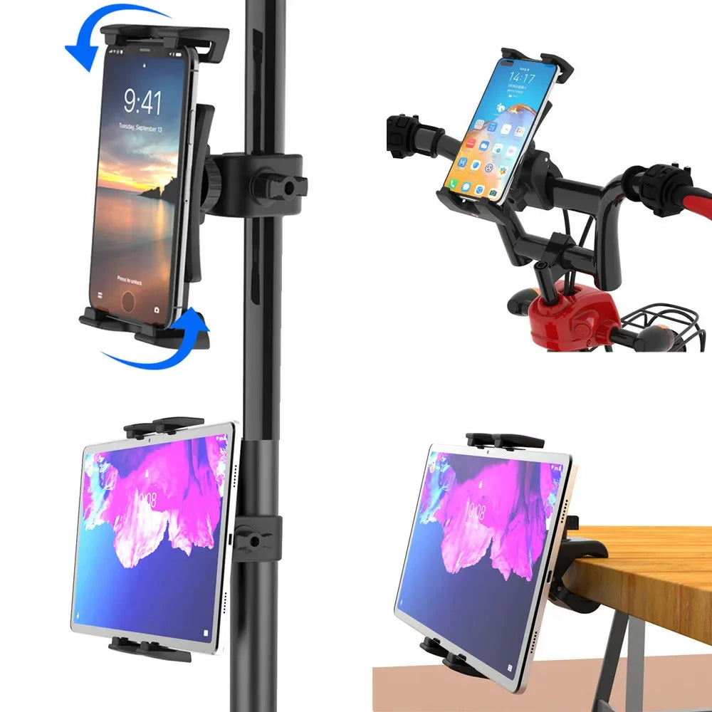 Clamp Tablet Holder for Indoor Exercise Equipment Bike Phone Bracket Mount for iPad Pro 12.9 Air Mini Galaxy Tabs iPhone 4.7-13”