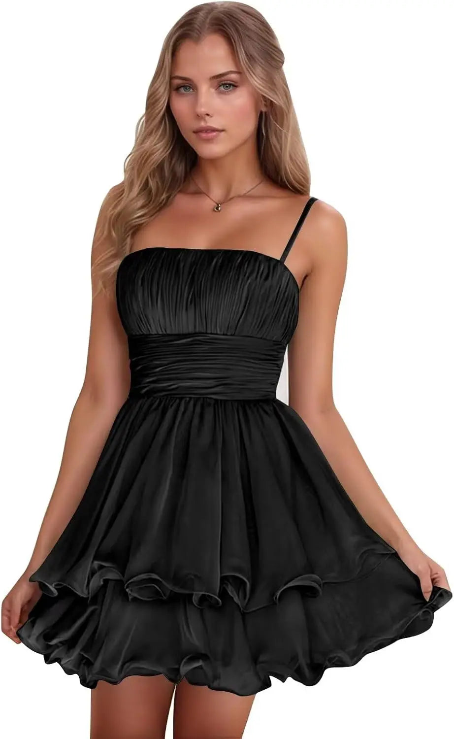 Sexy Women's Short Homecoming Dress 2026 Ruffle Square Neck Bridesmaid Mini Prom Chiffon Cocktail Gown Graduation Party Wear