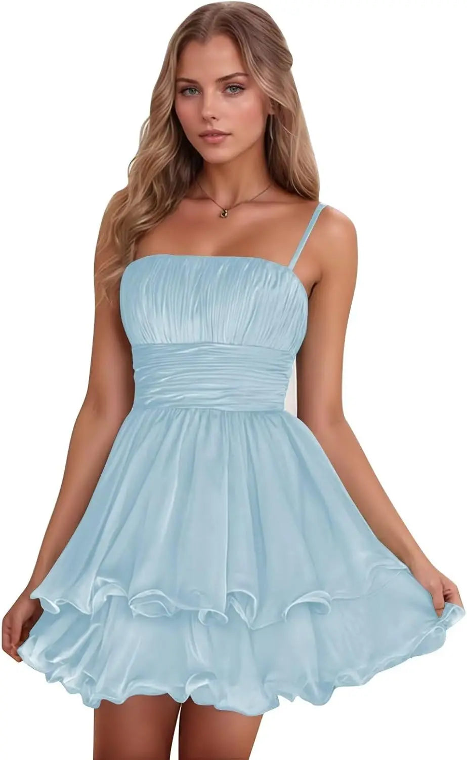 Sexy Women's Short Homecoming Dress 2026 Ruffle Square Neck Bridesmaid Mini Prom Chiffon Cocktail Gown Graduation Party Wear