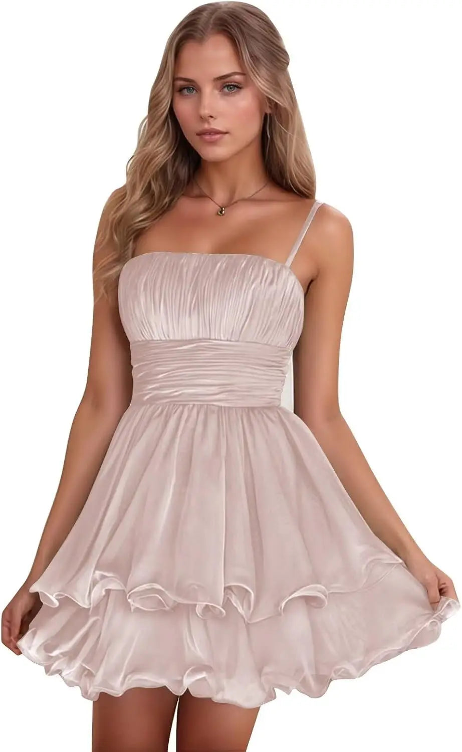 Sexy Women's Short Homecoming Dress 2026 Ruffle Square Neck Bridesmaid Mini Prom Chiffon Cocktail Gown Graduation Party Wear