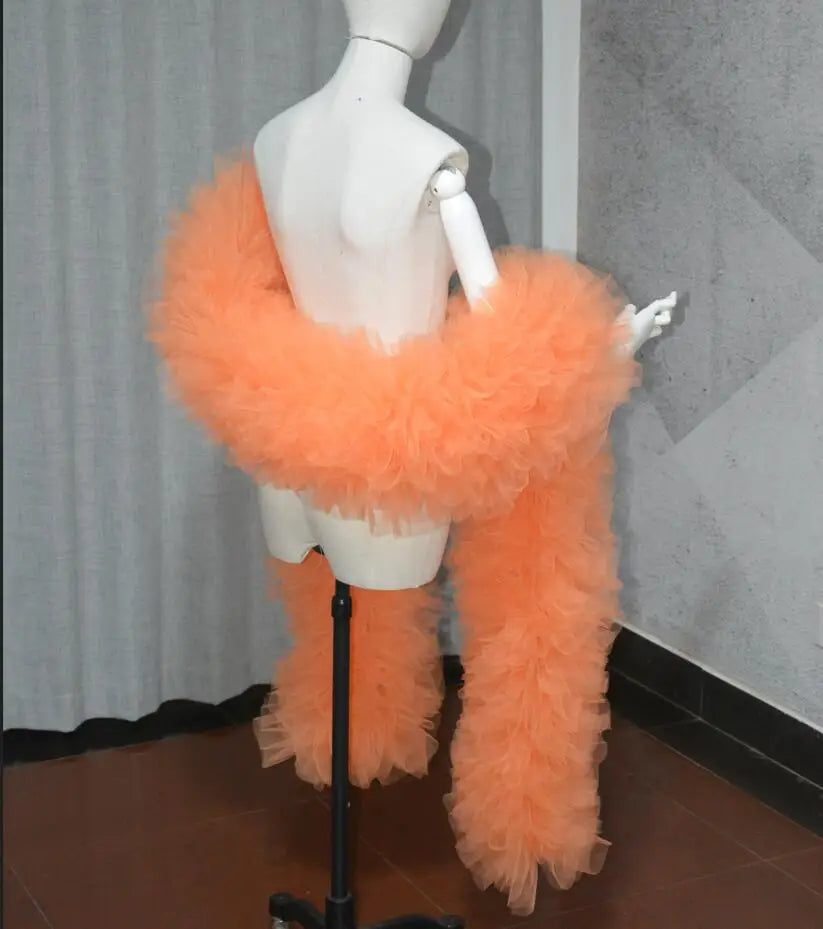 Fashion Stage ball party Club nightclub bridal Tulle Boa Ruffle shawl wrap wedding accessories cape Drag Queen