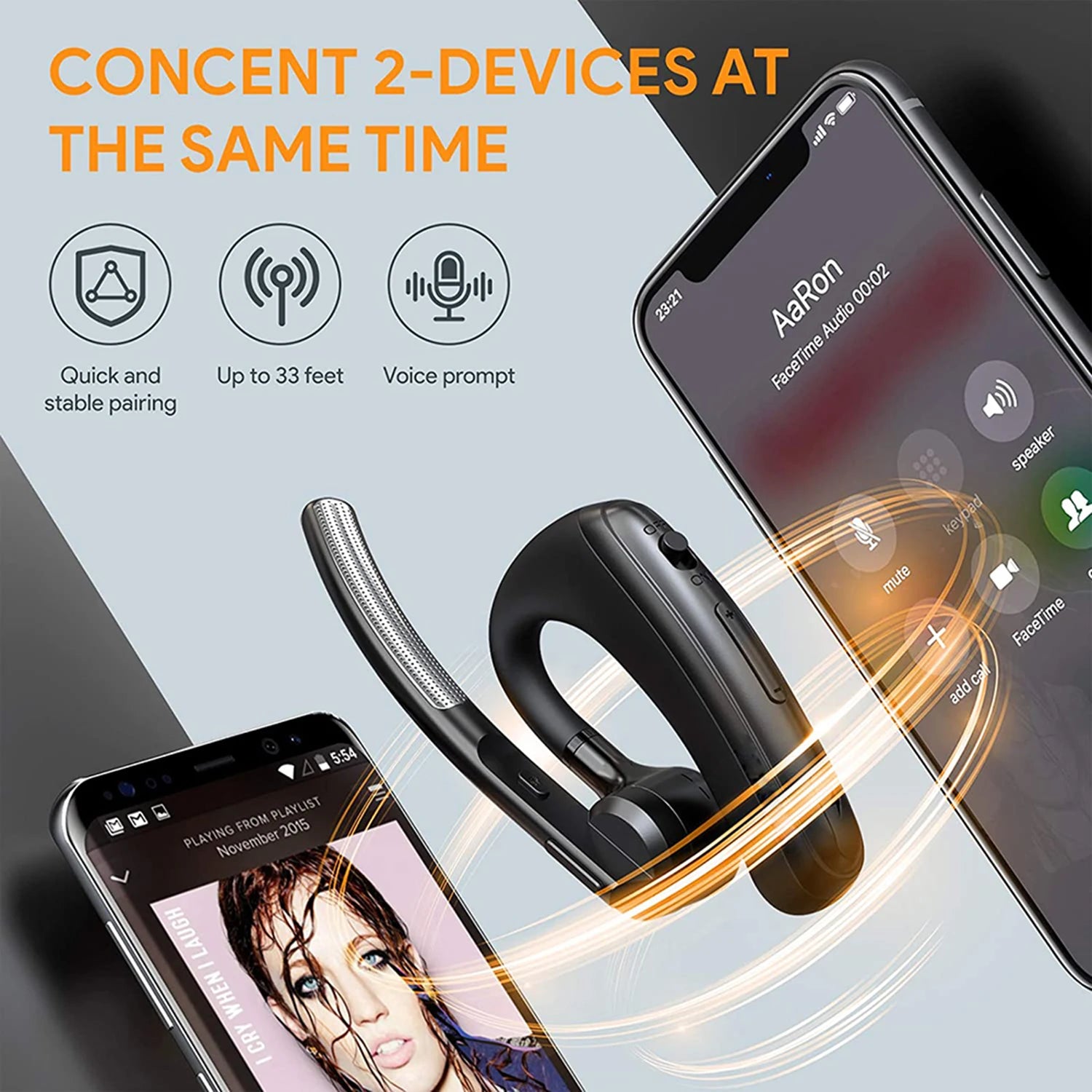 K20 Bluetooth Earphones Wireless Headset Noise Cancelling Headphones Handsfree Earbuds With Apt-X HD Dual Mic For Smart Phones