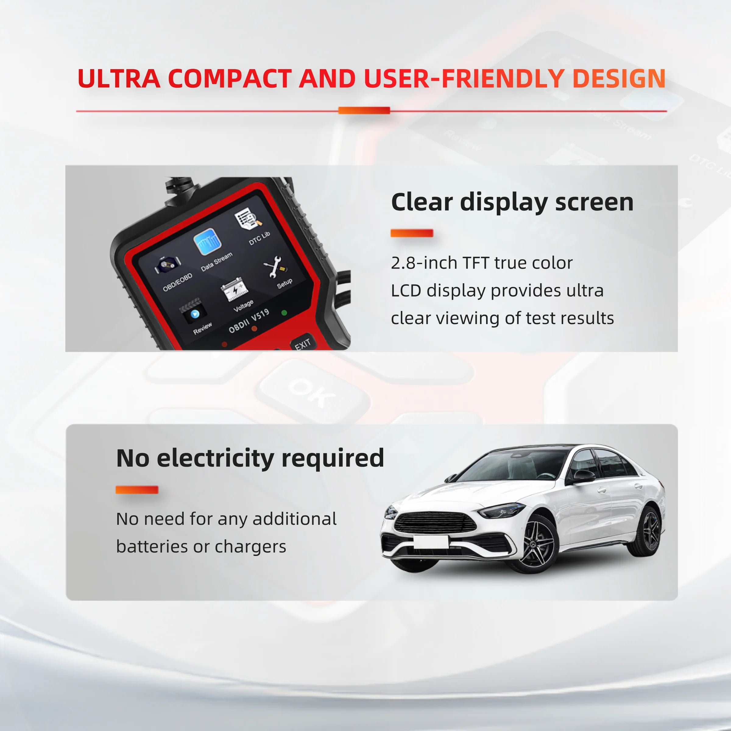V519 Red Car Diagnostic Scanner Tool Automotive OBD2 Scanner for Engine Health Check with Color Screen