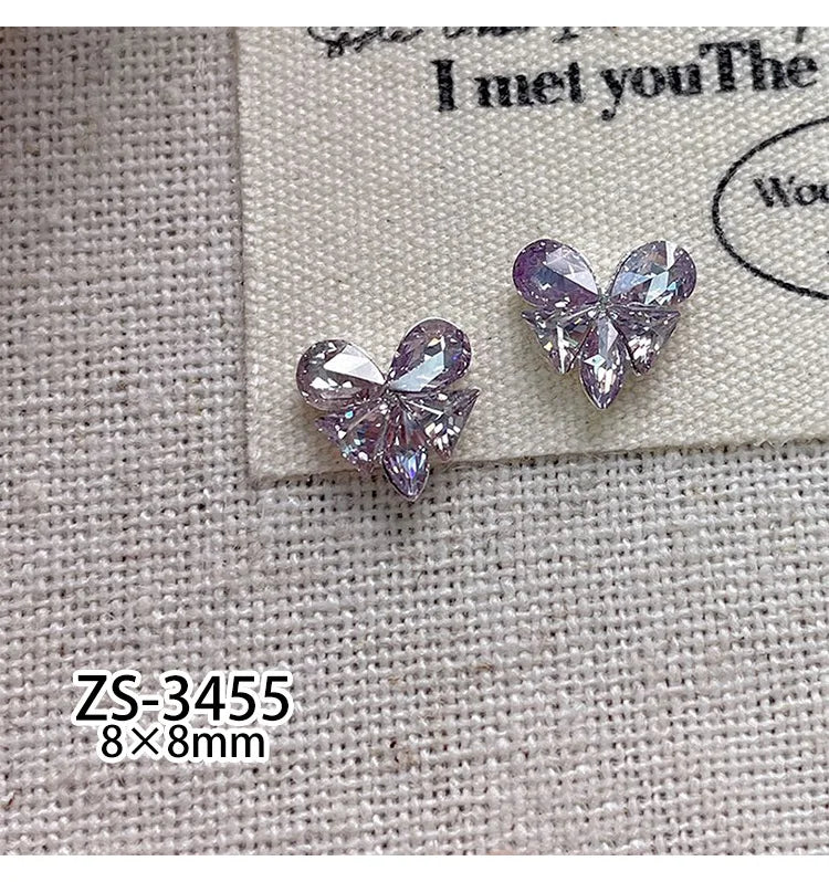 5pcs Crystal Heart-shaped Butterfly Nail Art Charms 3D Diamond Jewelry Parts DIY Manicure Decoation Rhinestones Gems