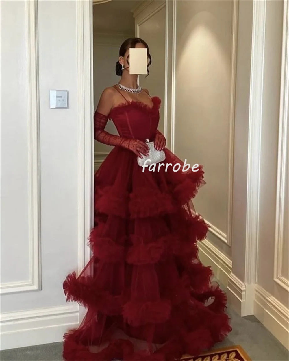 Customized Fashion Classic Tulle Pleat Tiered A-line Spaghetti strap Long Dresses Bespoke Occasion Dresses Matching Formal