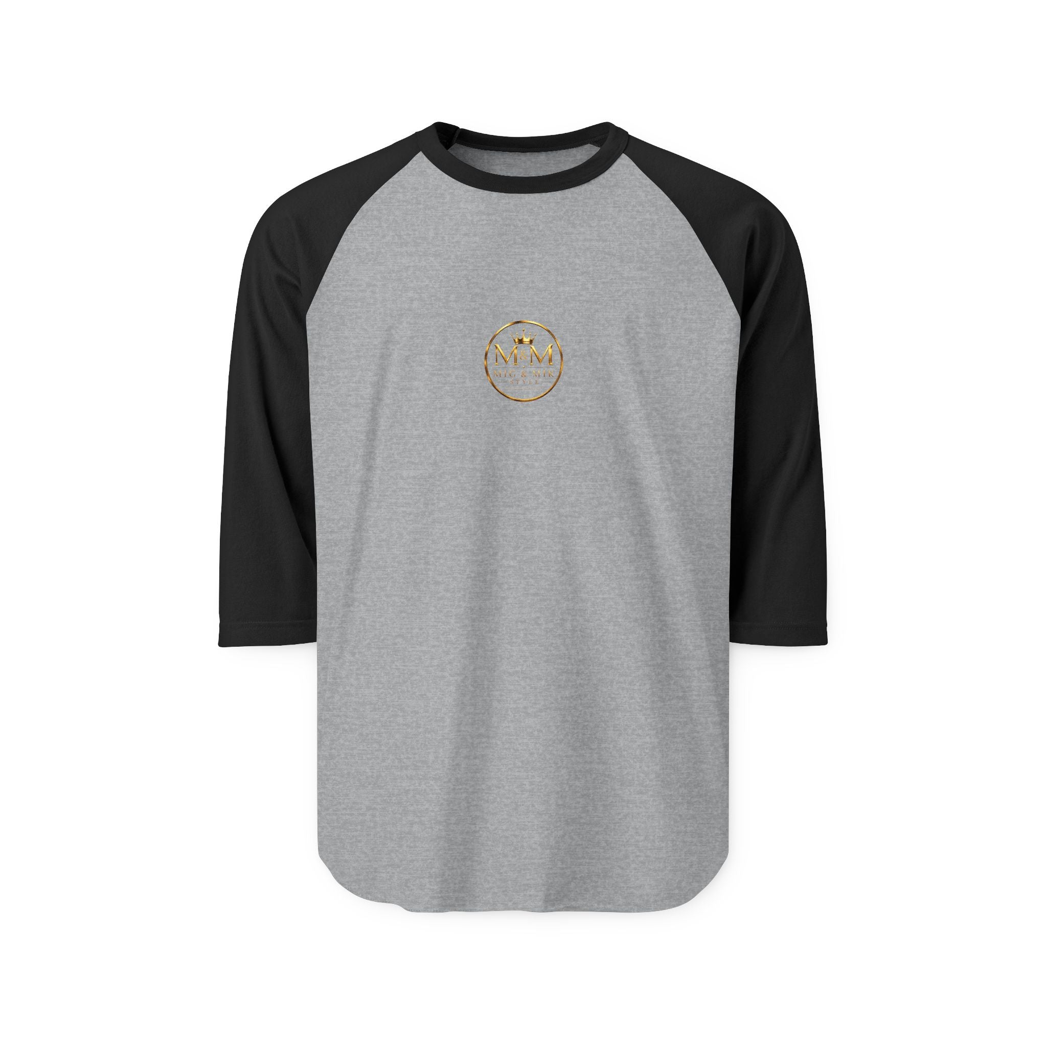 MIG & MIK STYLE Gold Crown Vintage Emblem Raglan Shirt | Premium 3/4 Sleeve Baseball Tee