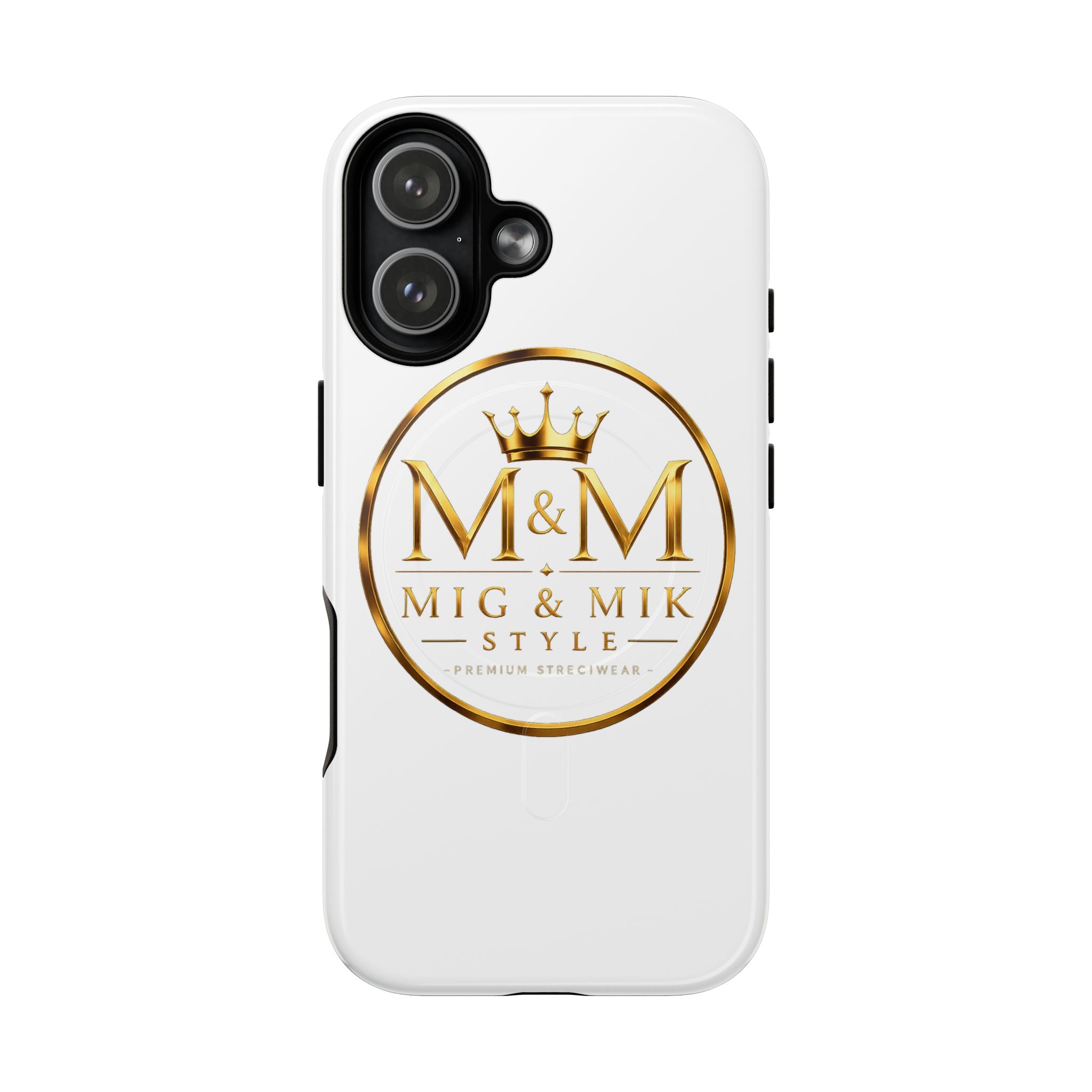 MIG & MIK STYLE Luxury Gold Logo Phone Case – White Signature Edition