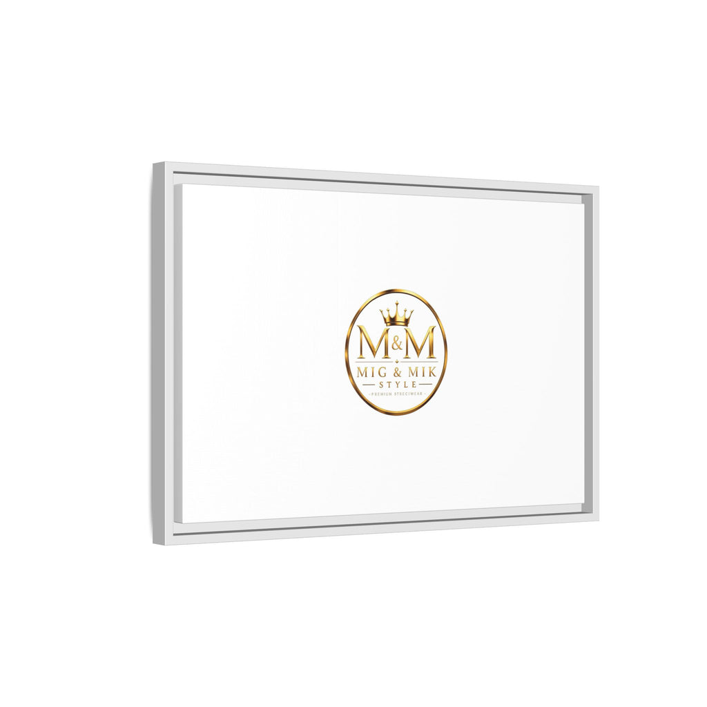Framed Matte Canvas Print — Gold Mig & Mik Logo Wall Art