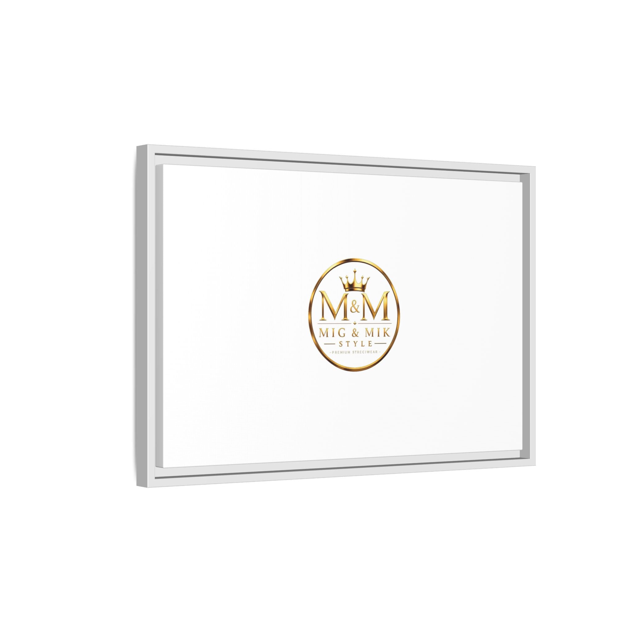 Framed Matte Canvas Print — Gold Mig & Mik Logo Wall Art