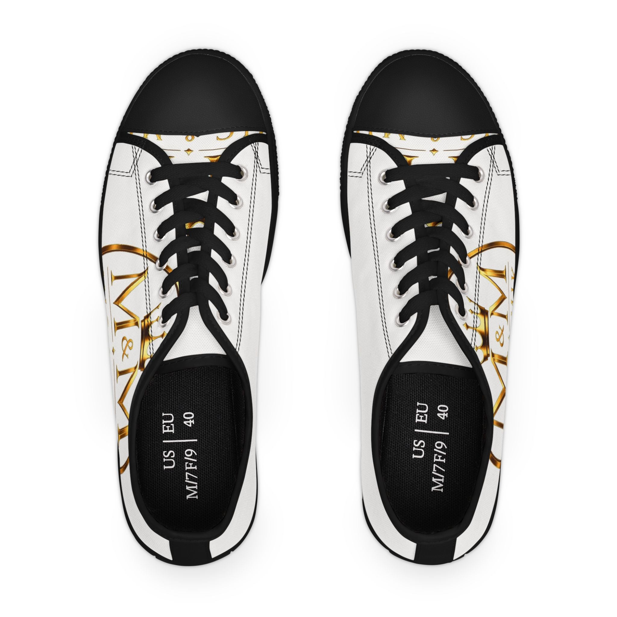 Low Top Sneakers — Elegant Gold Monogram "M&M" Canvas Shoes for Women