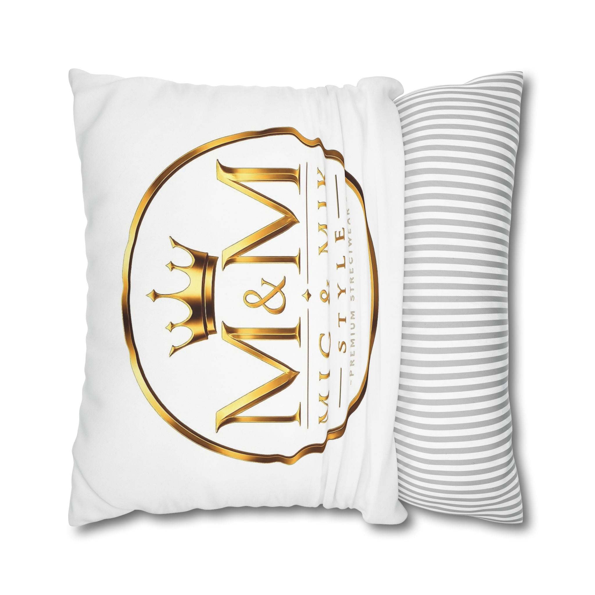 M&M Mig & Mik Gold Crown Decorative Pillowcase — Square Poly Canvas Throw Pillow Cover