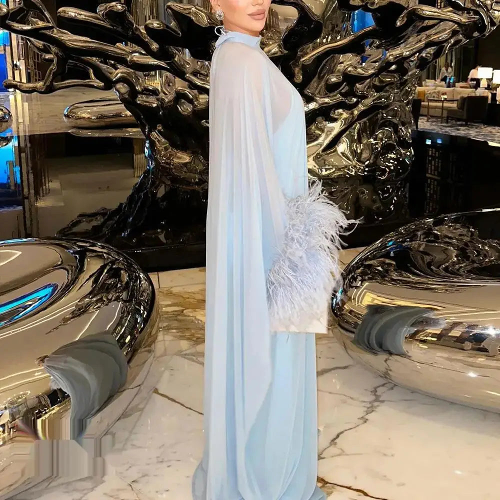 High Neck Prom Dress Full Sleeves With Floor Length Evening Dress Women Wedding Party Formal Gowns Arabia