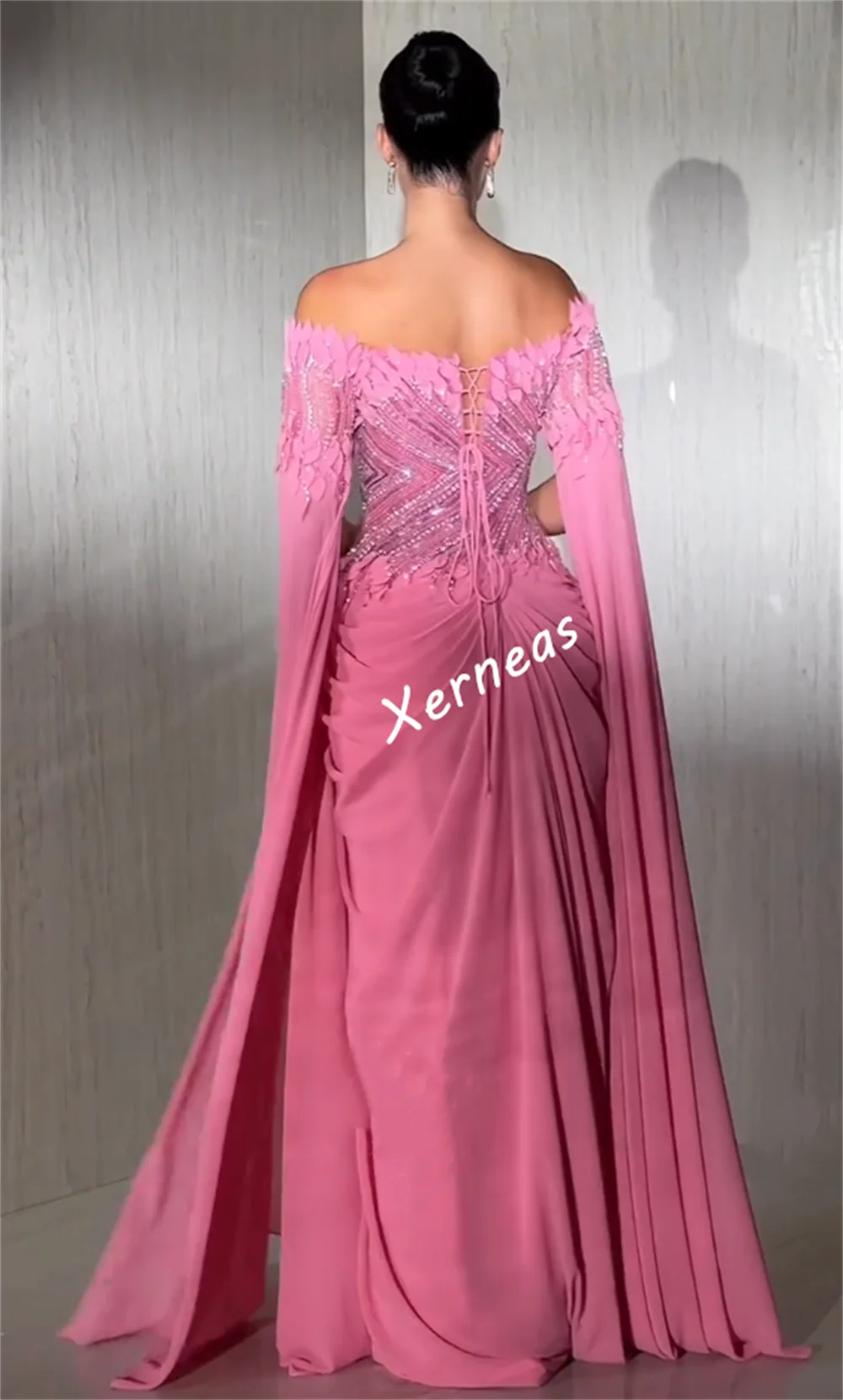 Customized Chiffon Sequined Applique Lace-up Off-the-shoulder Long Dresses Bespoke Occasion Women Luxury Evening Party Sparkle