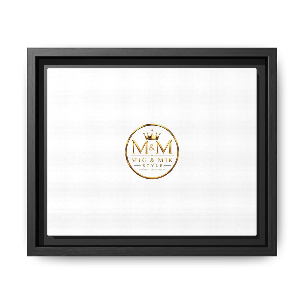 Framed Matte Canvas Print — Gold Mig & Mik Logo Wall Art