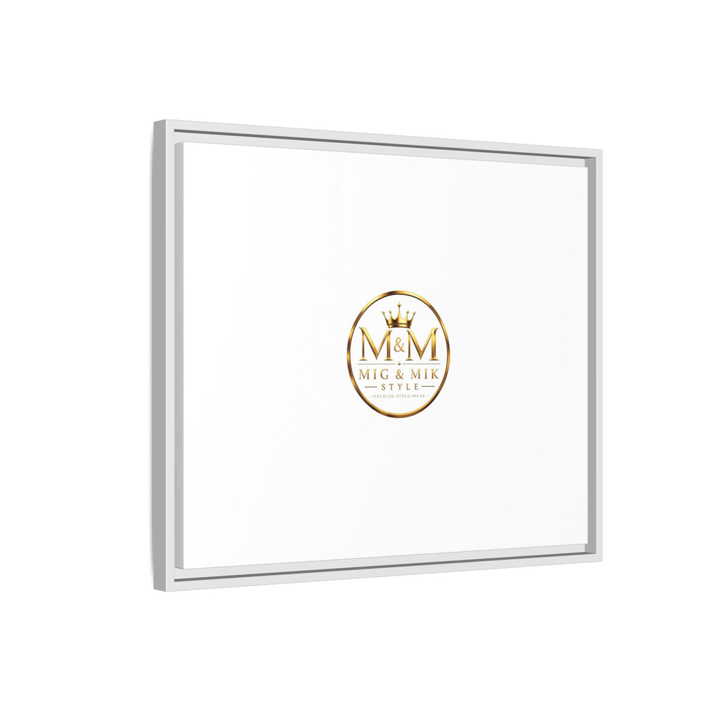 Framed Matte Canvas Print — Gold Mig & Mik Logo Wall Art