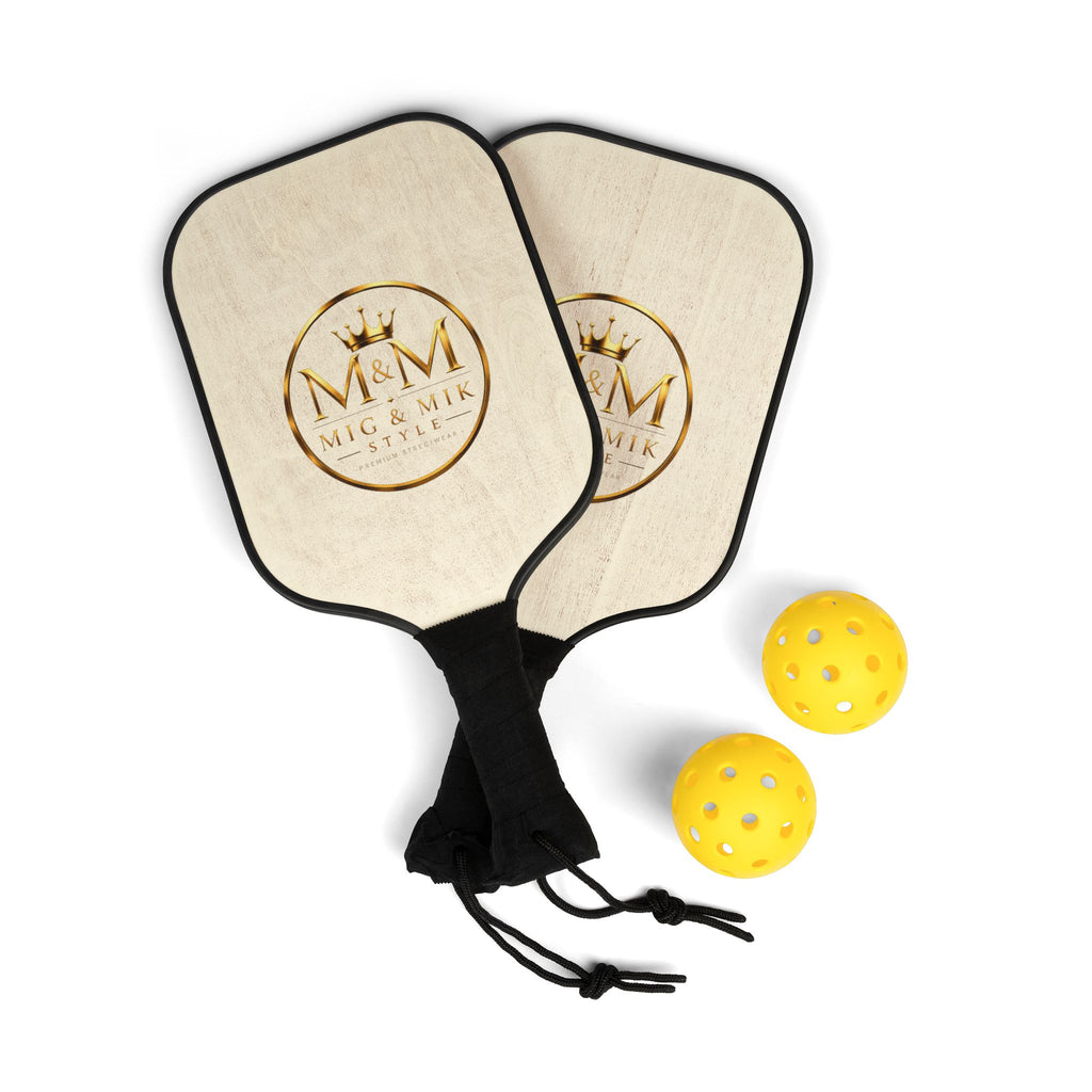 Pickleball Paddle Set — Personalized Wood Grain Pickleball Kit (2 Paddles + Balls)