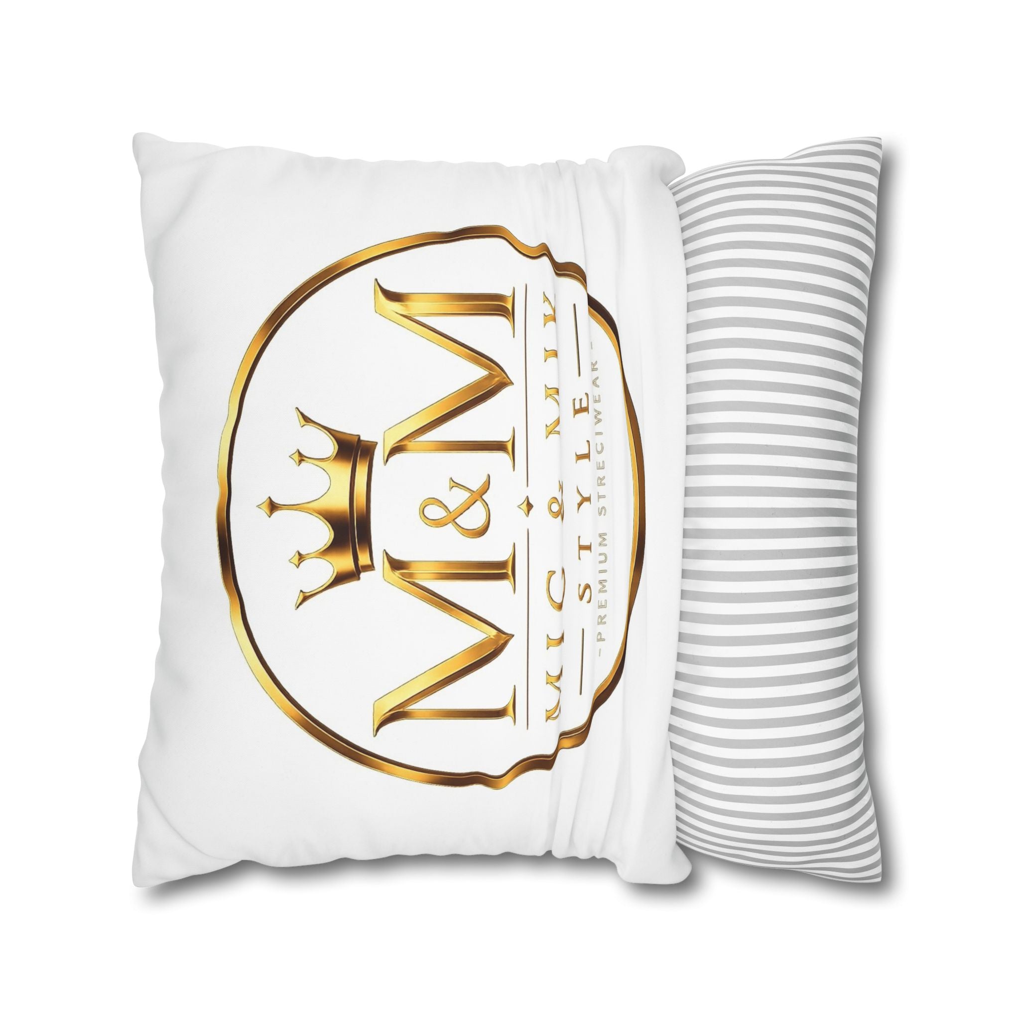 M&M Mig & Mik Gold Crown Decorative Pillowcase — Square Poly Canvas Throw Pillow Cover