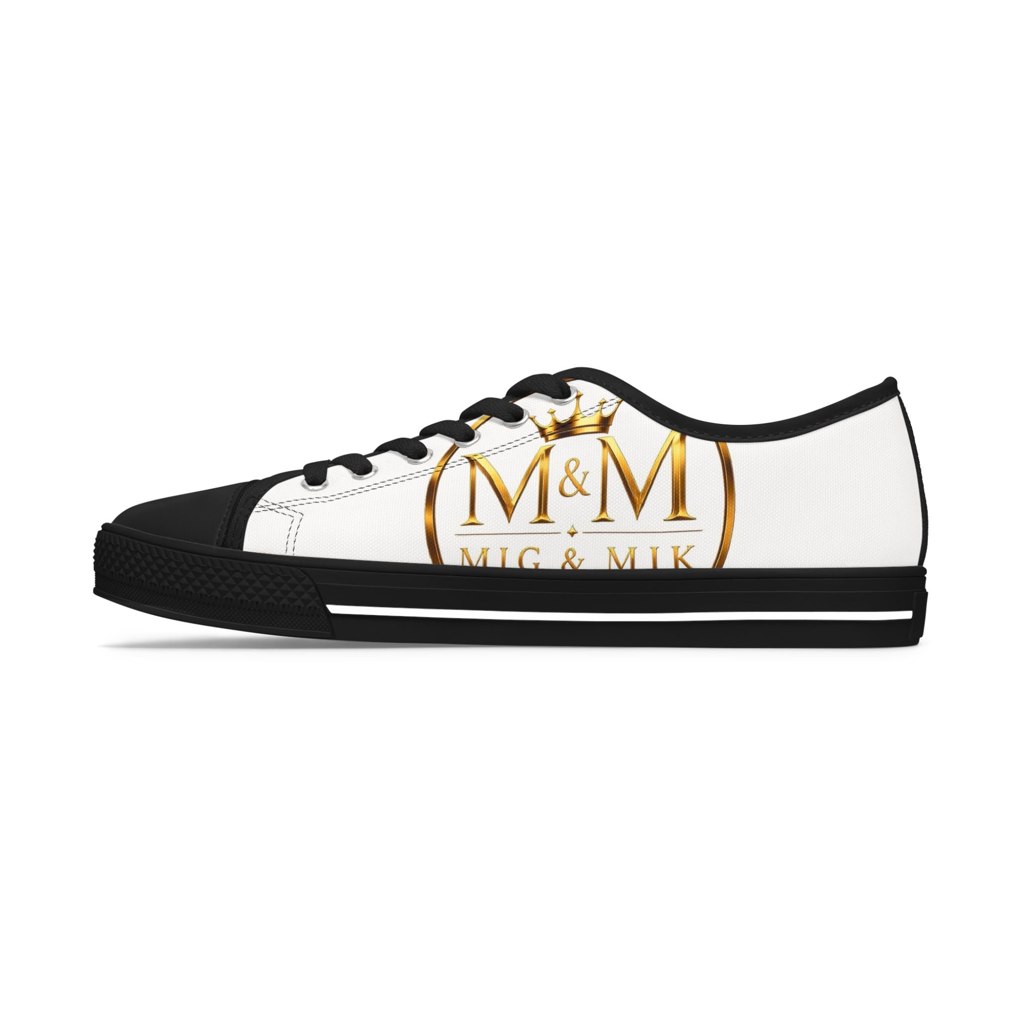 Low Top Sneakers — Elegant Gold Monogram "M&M" Canvas Shoes for Women