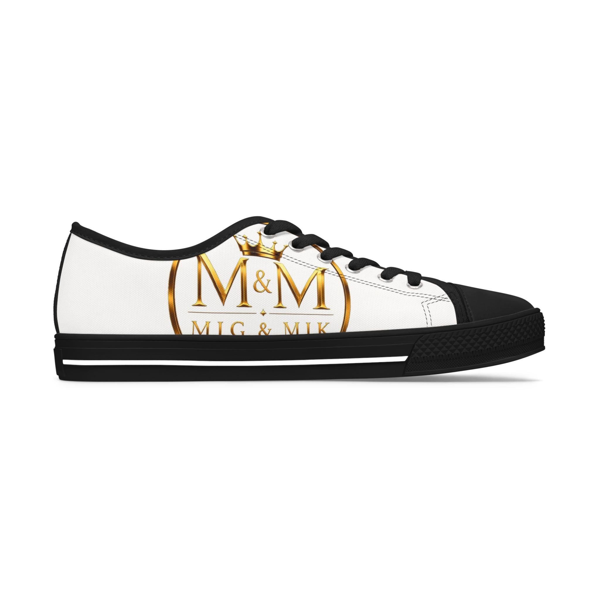 Low Top Sneakers — Elegant Gold Monogram "M&M" Canvas Shoes for Women