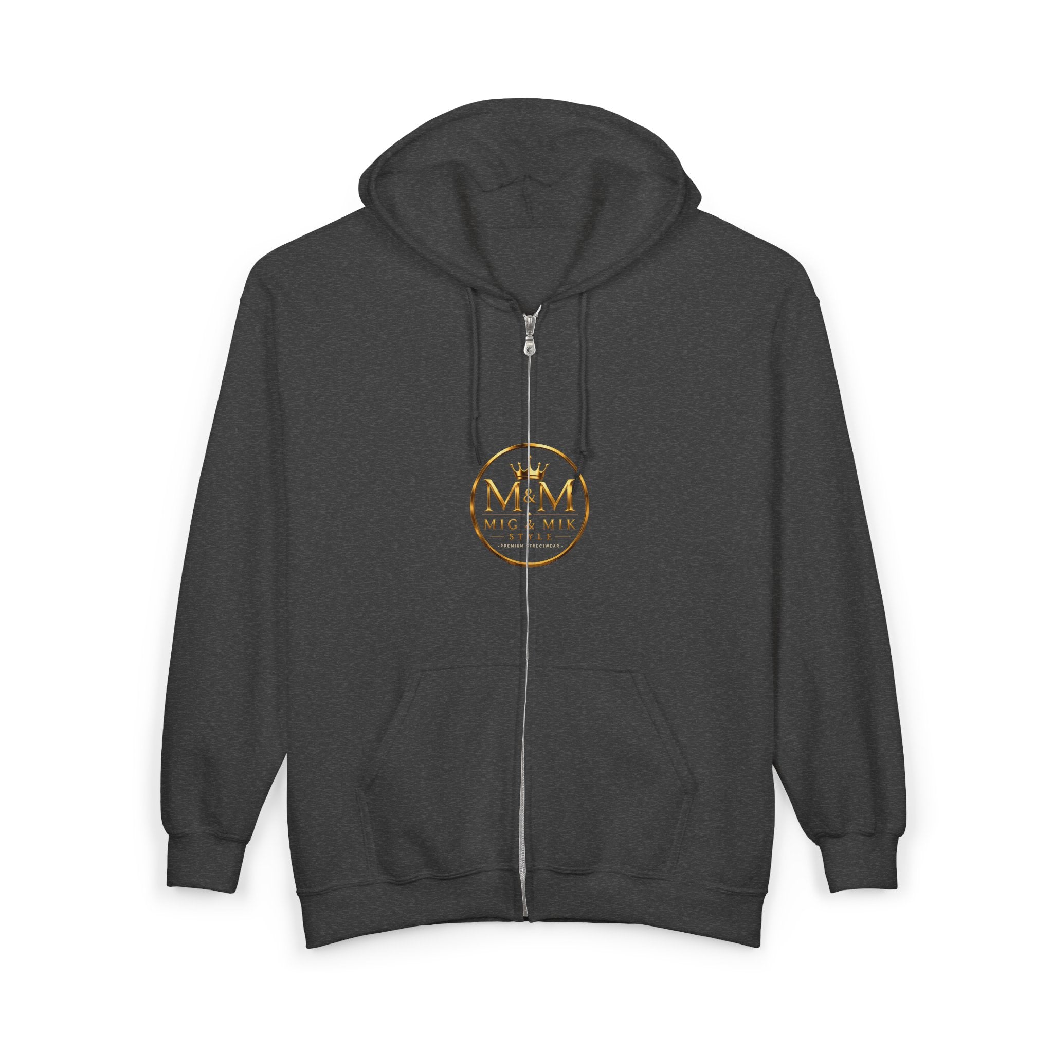 Gold Foil 'M&G Milk' Logo Zip Hoodie — Premium Black Full-Zip Sweatshirt