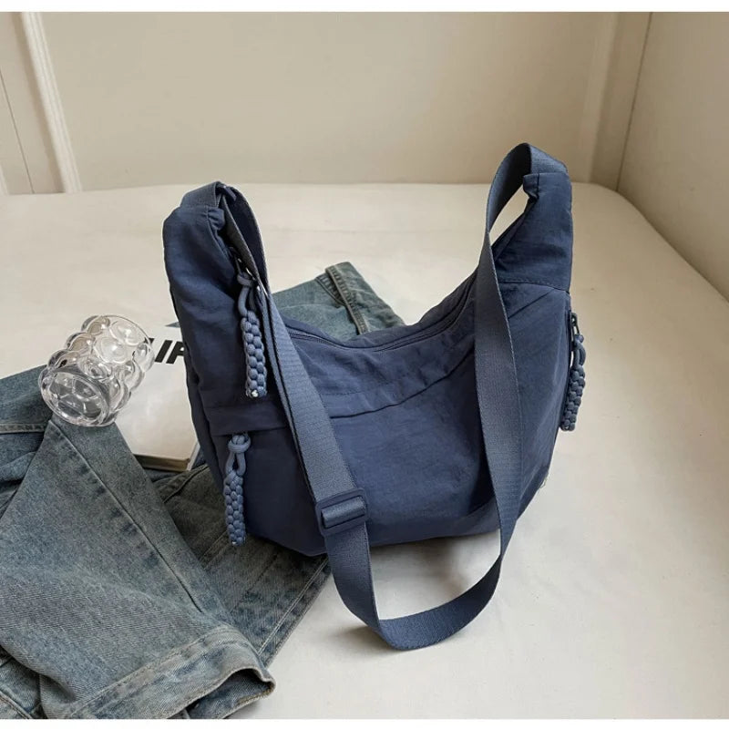 New Fashion Canvas Crossbody Bags Korean Simplified Shoulder Bag Large Capacity Sports Hobos Bag Solid Color Dumpling Bag