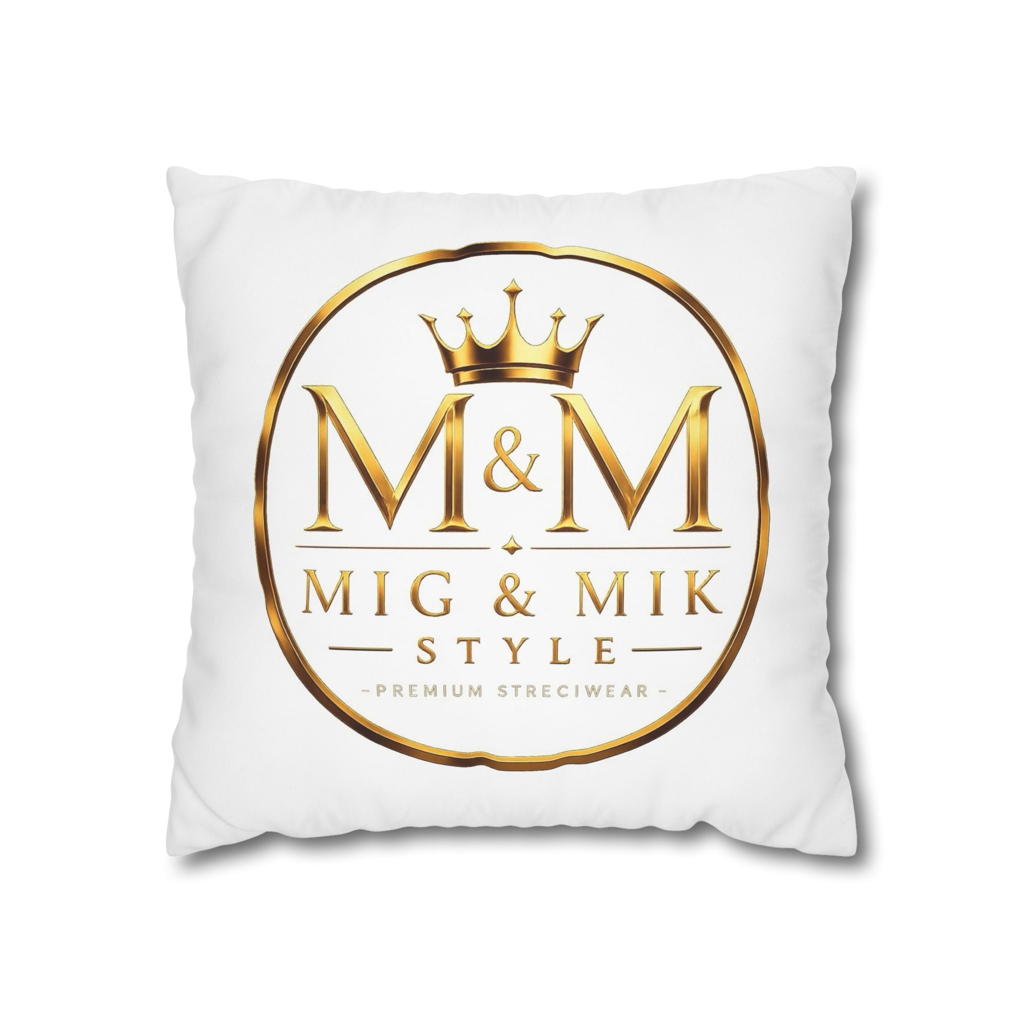 M&M Mig & Mik Gold Crown Decorative Pillowcase — Square Poly Canvas Throw Pillow Cover