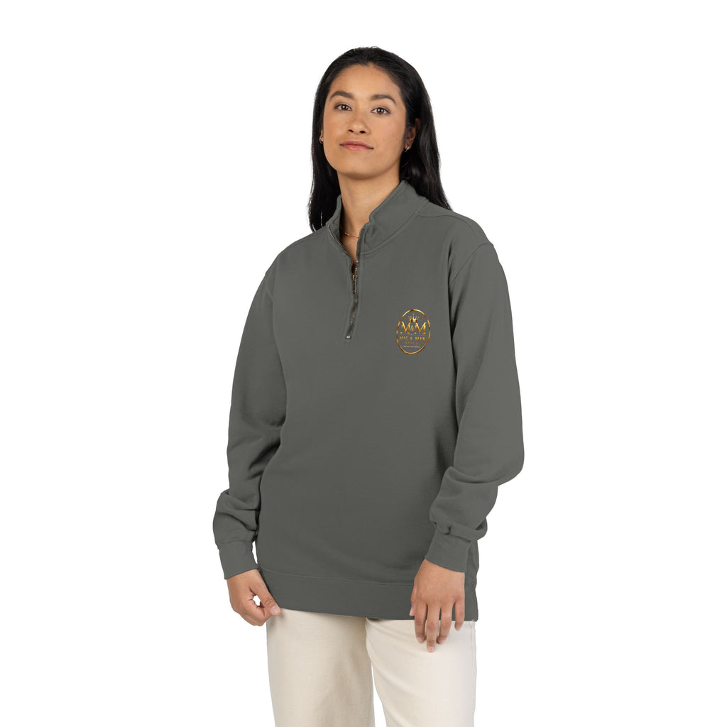 Quarter-Zip Sweatshirt — Gold Crown Logo Crewneck (Emblem Front & Back)