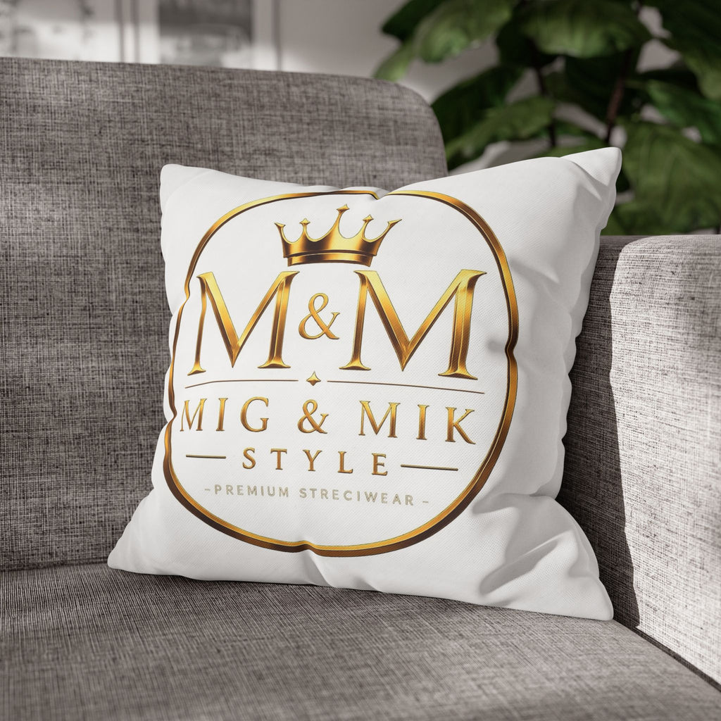 M&M Mig & Mik Gold Crown Decorative Pillowcase — Square Poly Canvas Throw Pillow Cover