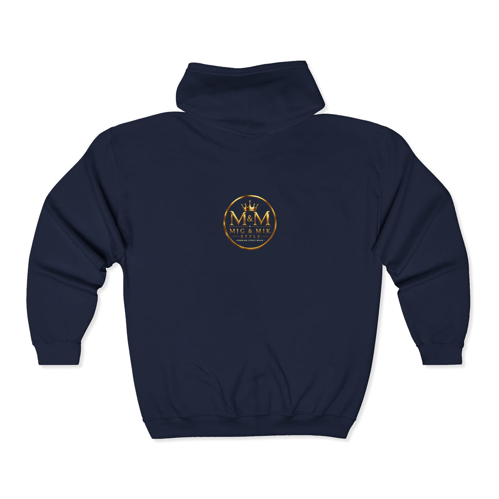 Gold Foil 'M&G Milk' Logo Zip Hoodie — Premium Black Full-Zip Sweatshirt