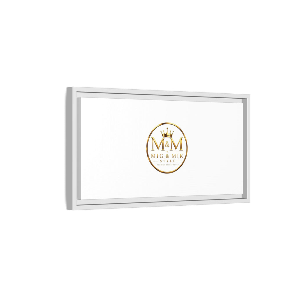 Framed Matte Canvas Print — Gold Mig & Mik Logo Wall Art