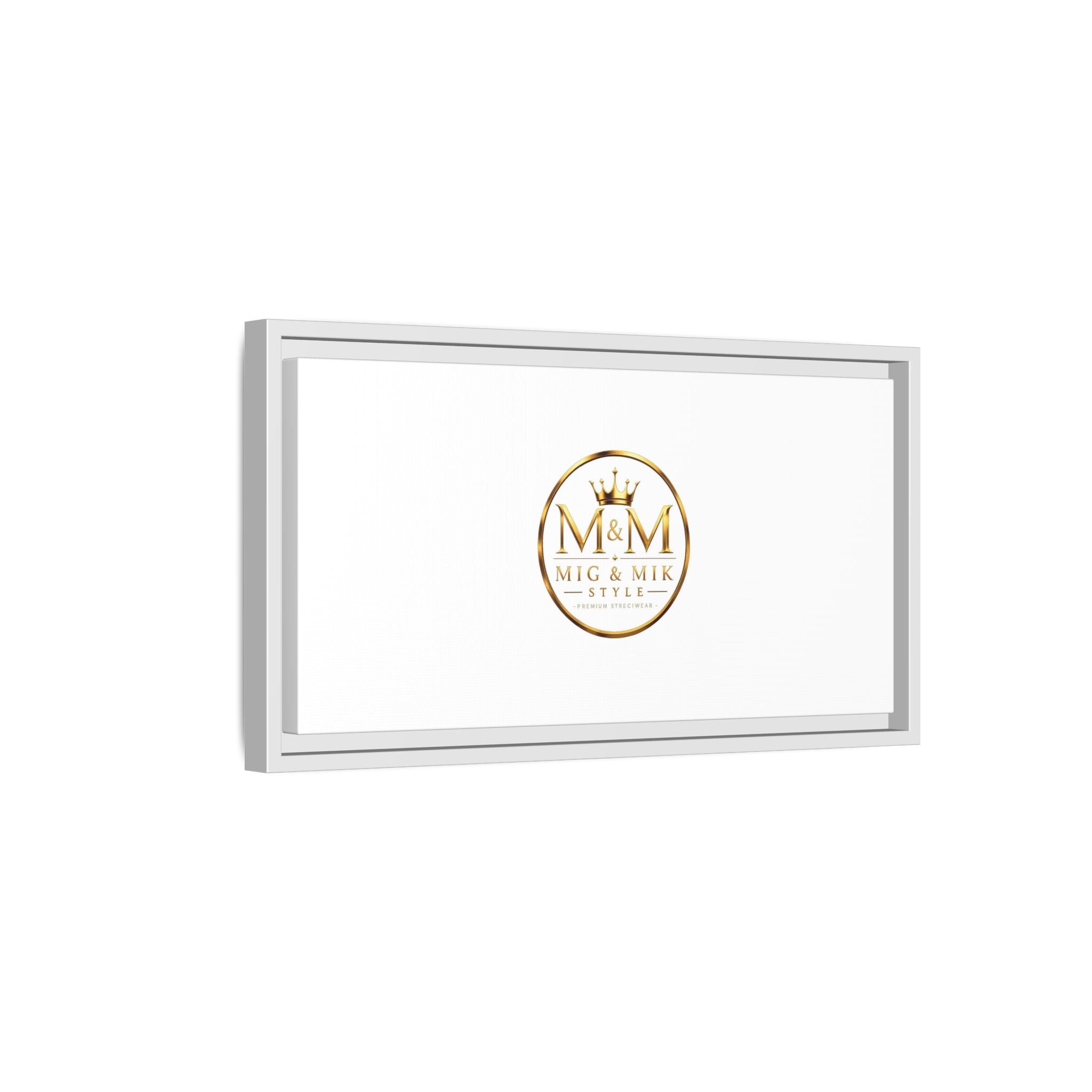 Framed Matte Canvas Print — Gold Mig & Mik Logo Wall Art
