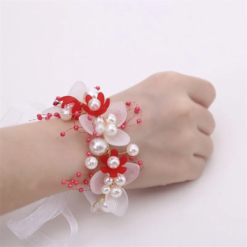 Wrist Flower Artificial Pearls Bridesmaid Children Hand Flower Marriage Beautiful Bride Wedding Bracelets Girls Romantic