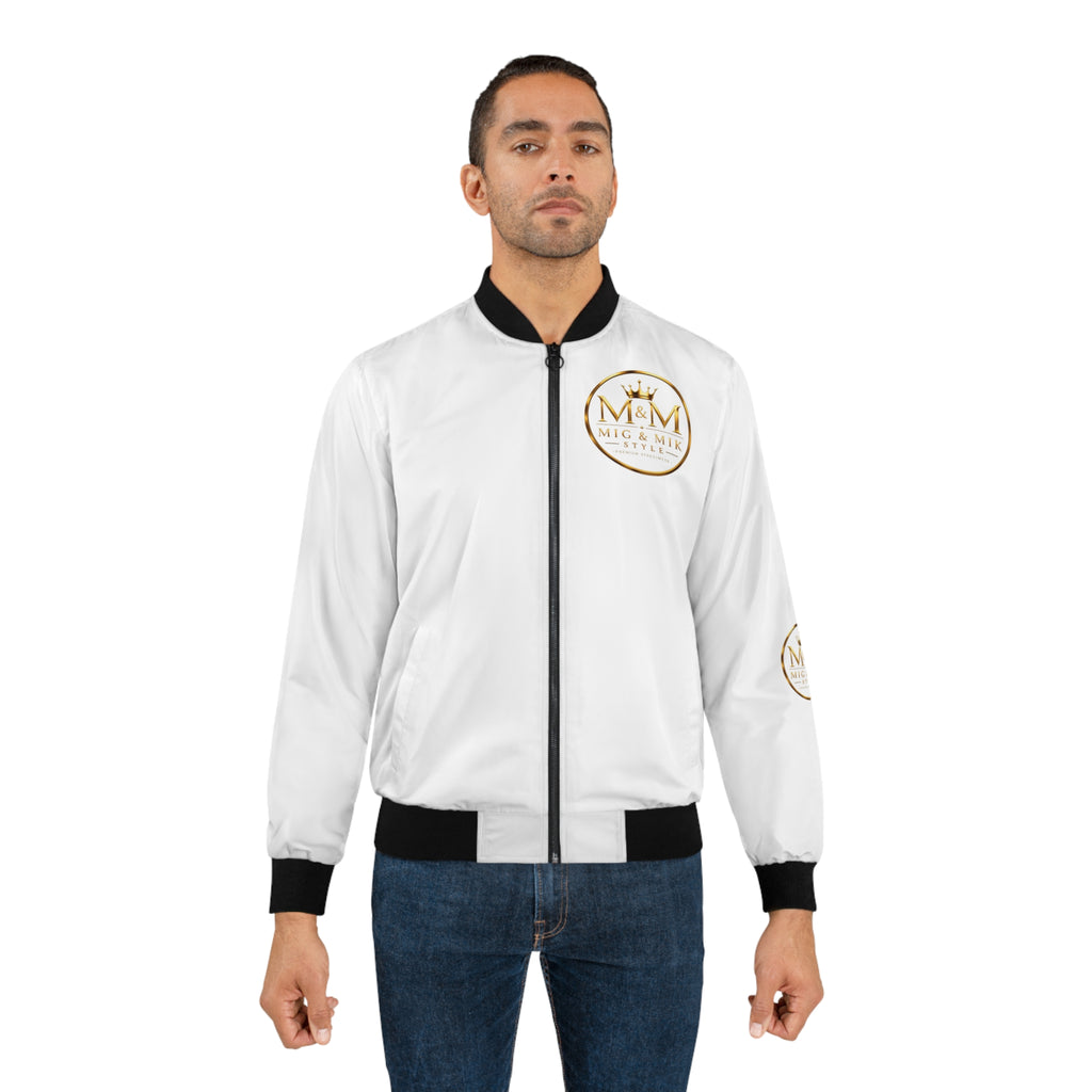 👑 MIG & MIK STYLE Luxury Bomber Jacket – White Gold Collection