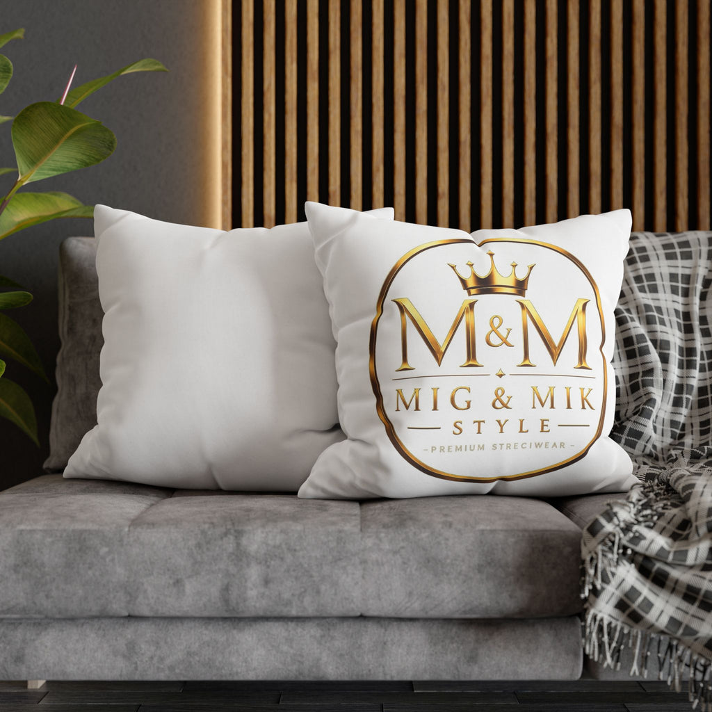 M&M Mig & Mik Gold Crown Decorative Pillowcase — Square Poly Canvas Throw Pillow Cover