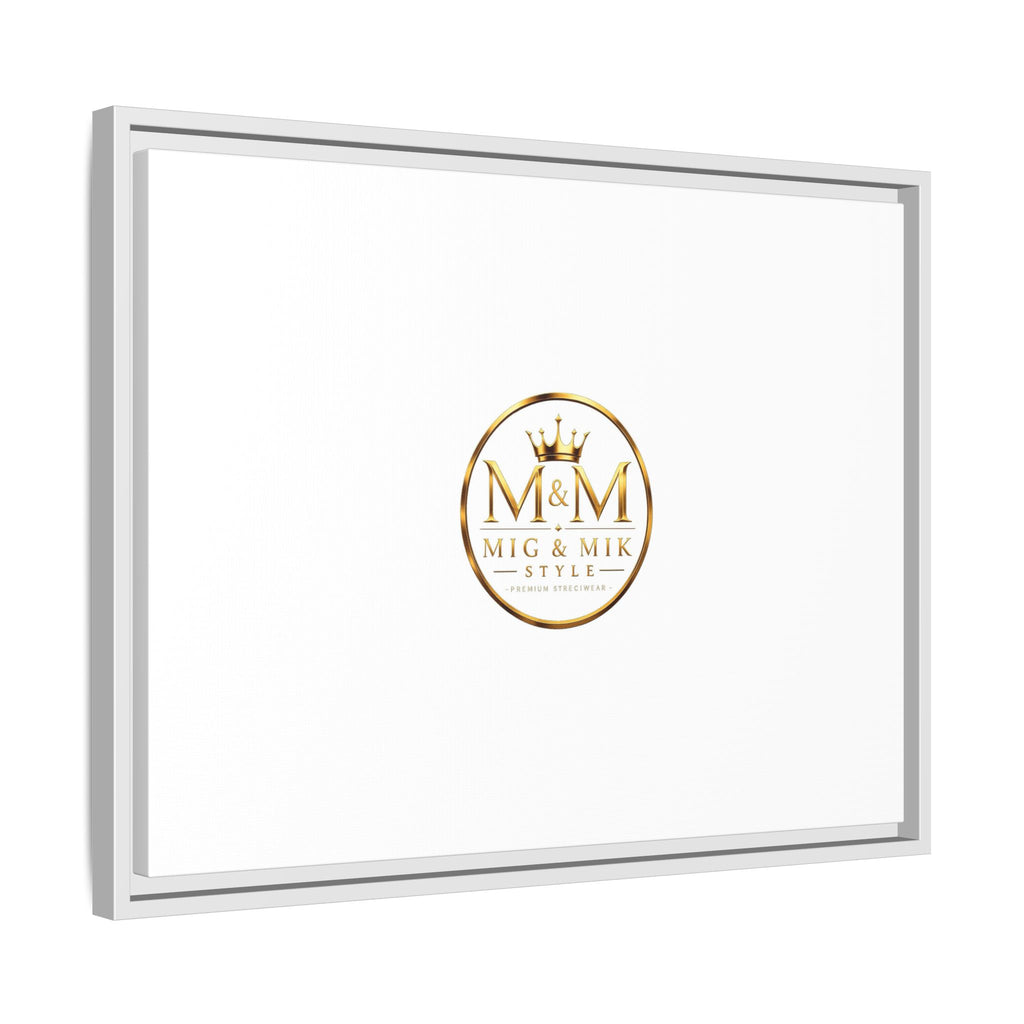 Framed Matte Canvas Print — Gold Mig & Mik Logo Wall Art