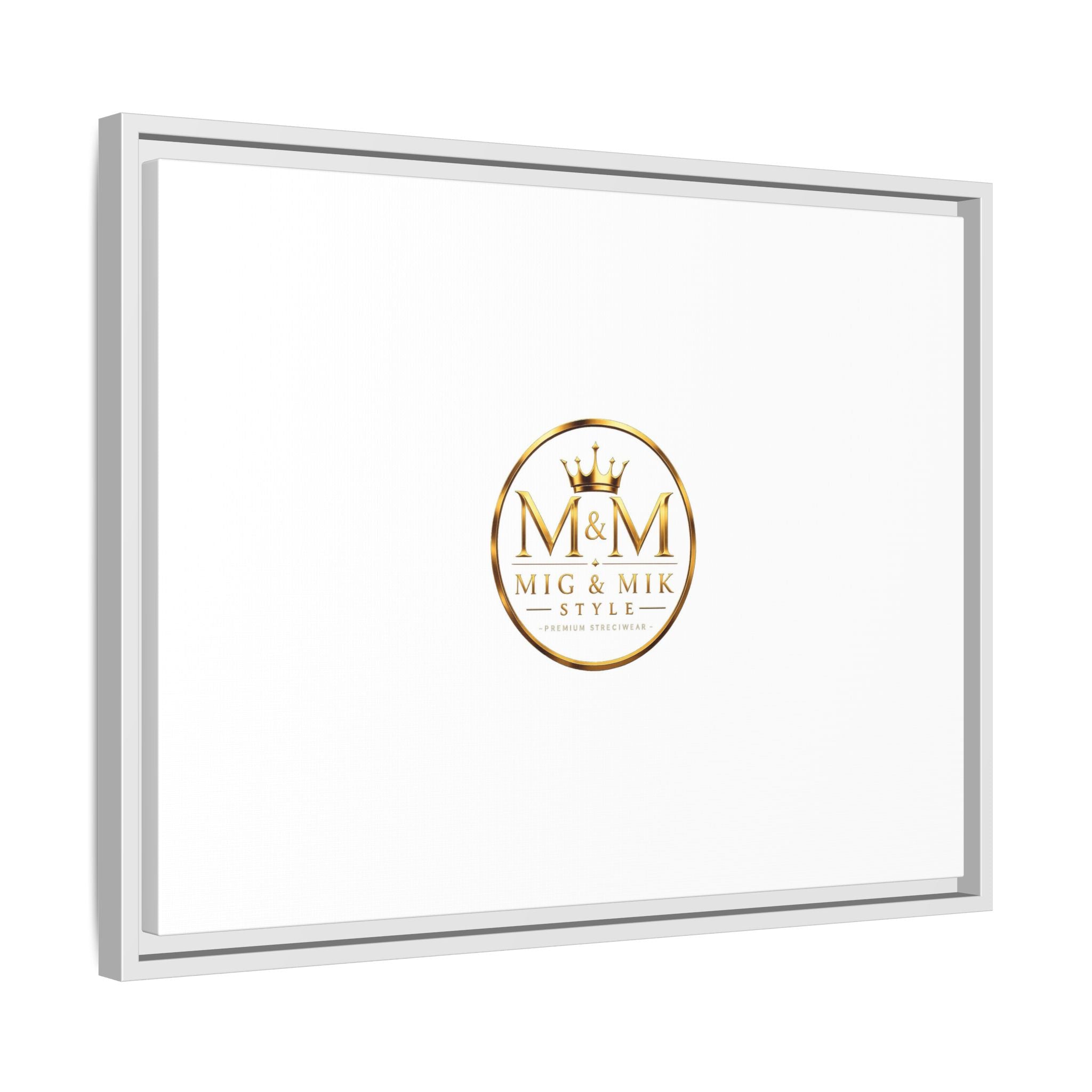 Framed Matte Canvas Print — Gold Mig & Mik Logo Wall Art