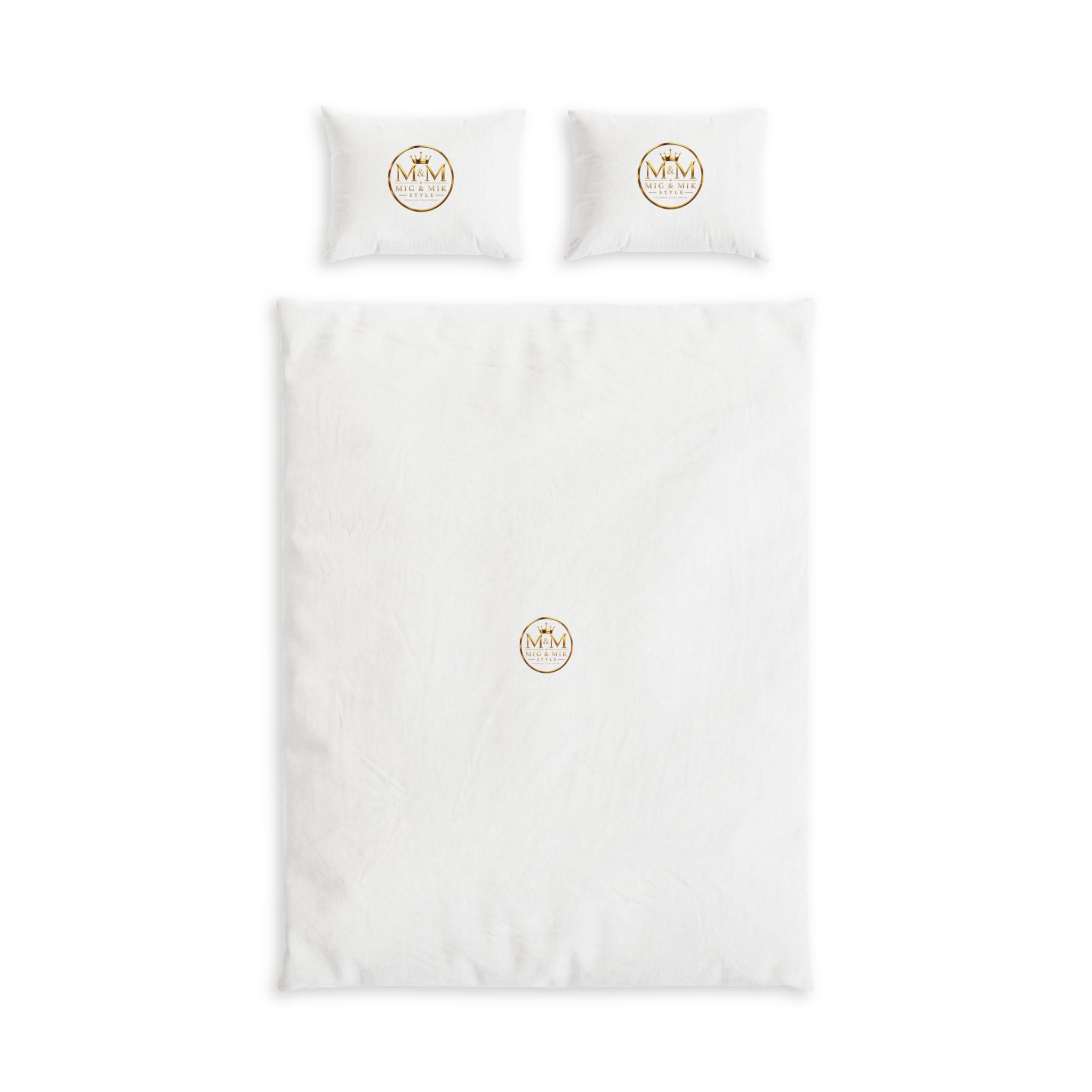 Duvet Cover Set — Minimal White Cotton Bedding with Gold Emblem