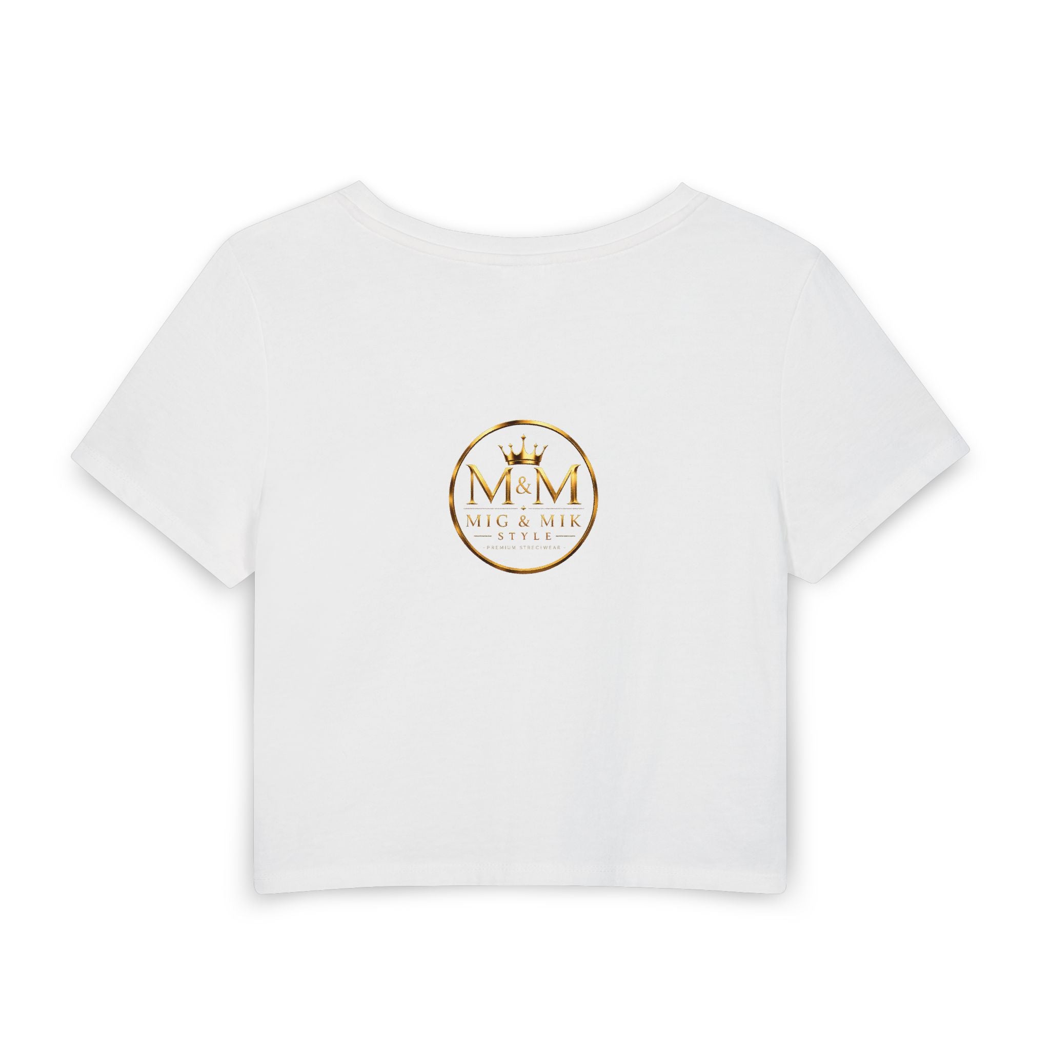 Women's Baby Tee — Gold Monogram 'M&M' Logo Crop Top