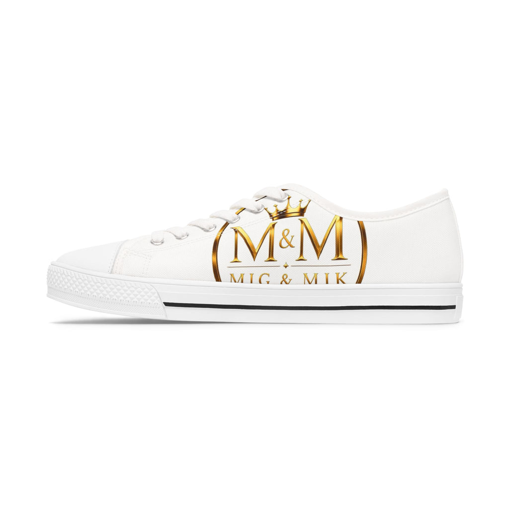 Low Top Sneakers — Elegant Gold Monogram "M&M" Canvas Shoes for Women