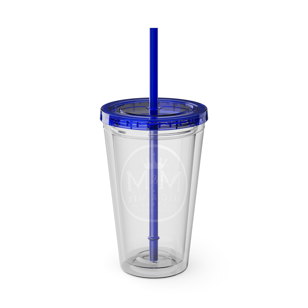 16oz Clear Tumbler with Straw — Gold Monogram 'MM' Crown Logo