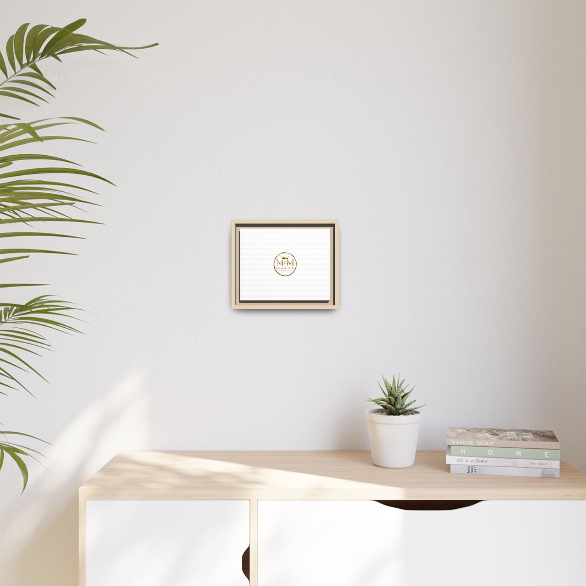 Framed Matte Canvas Print — Gold Mig & Mik Logo Wall Art