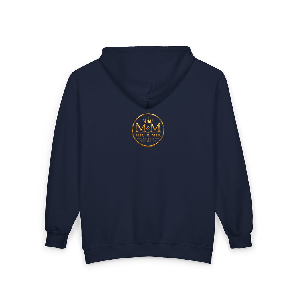 Gold Foil 'M&G Milk' Logo Zip Hoodie — Premium Black Full-Zip Sweatshirt